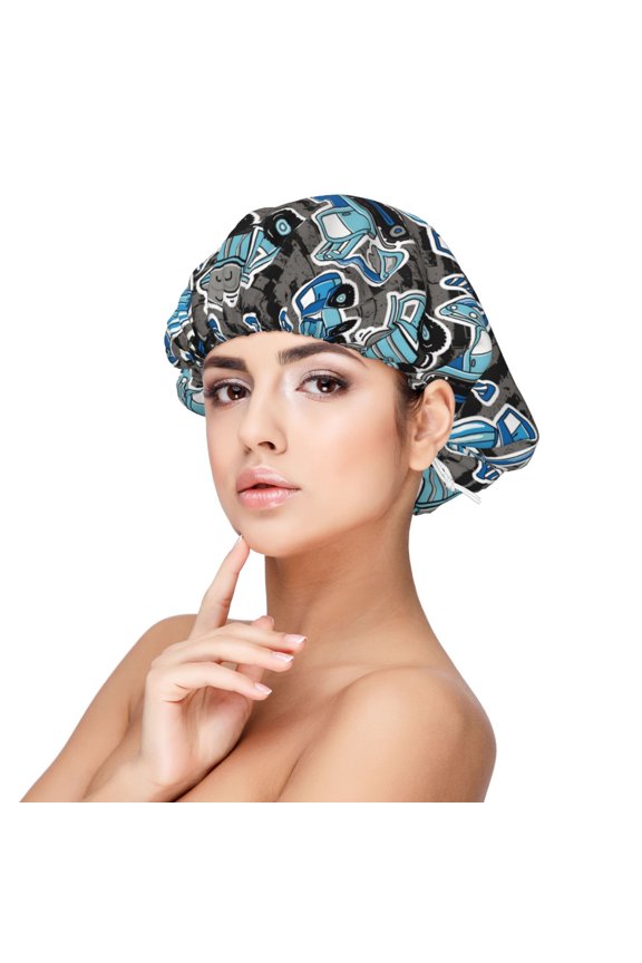 Blue Excavator Print Silk Bonnet Satin Bonnet for Sleeping Women and Men,Double Layer Hair Bonnet for Curly Braids Hair