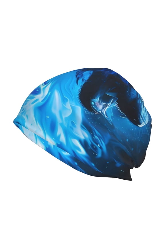 Blue Fire Cool Wolf Print Unisex Knit Beanie for Men Women Winter Hat,Beanies Skull Caps