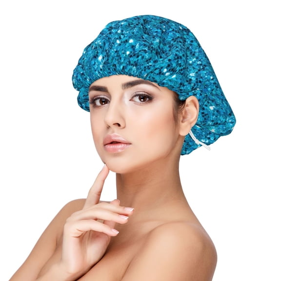 Logiee Blue Glitter Print Silk Bonnet Satin Bonnet for Sleeping Women and Men,Double Layer Hair Bonnet for Curly Braids Hair