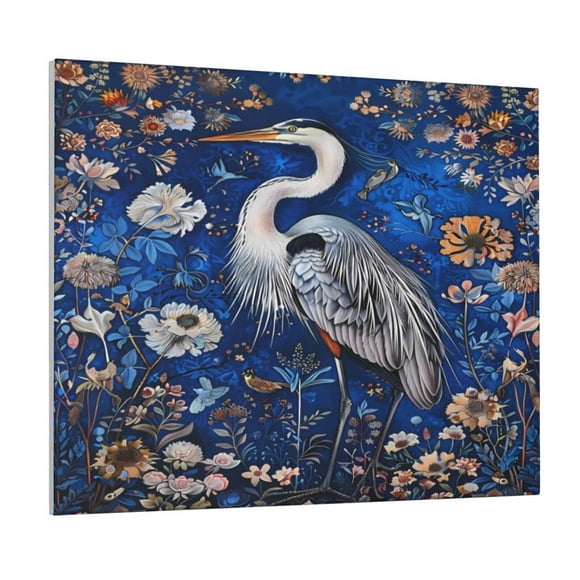 Logiee Blue Heron Floral Garden Print Canvas Wall Art ,Art Poster,Canvas Decorative Picture,Decor Wall Pictures for Living Room Bedroom Bathroom,Ready to Hang