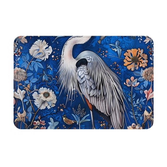 Logiee Blue Heron Floral Garden Print Welcome Mats for Entryway,Door Mat for Front Door,Entry Mat,Doormat for Garden, Garage, Patio, Home, Porch Decor