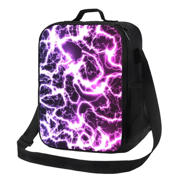 Logiee Blue Lightning Print Insulated Lunch Bag for Women/Men, Reusable Lunch Box for Office Work School Picnic Beach,Leakproof Freezable Cooler Bag with Shoulder Strap