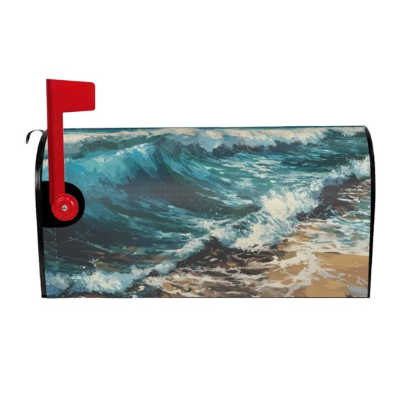 Logiee Blue Ocean Waves Print Post Letter Box Wrap Decor, Mailbox Cover Suitable for Standard Mailbox and Large Size Mailbox,Outdoor Yard Decoration-25.5x21 in