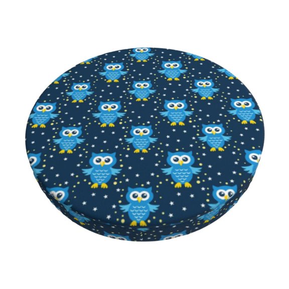 Logiee Blue Owl Print Stool Covers Round,Bar Stool Covers,Watedrproof Stool Slipcover with Elastic,Stool Cushion,Round Bar Stool Seat Covers for Bar Round Chair-12 inch