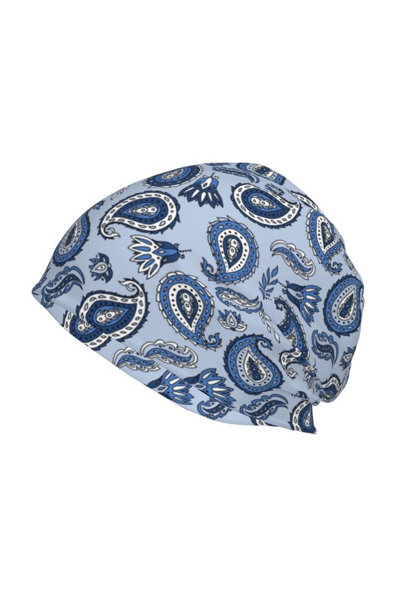 Blue Paisley Pattern Vintage Print Unisex Knit Beanie for Men Women Winter Hat,Beanies Skull Caps