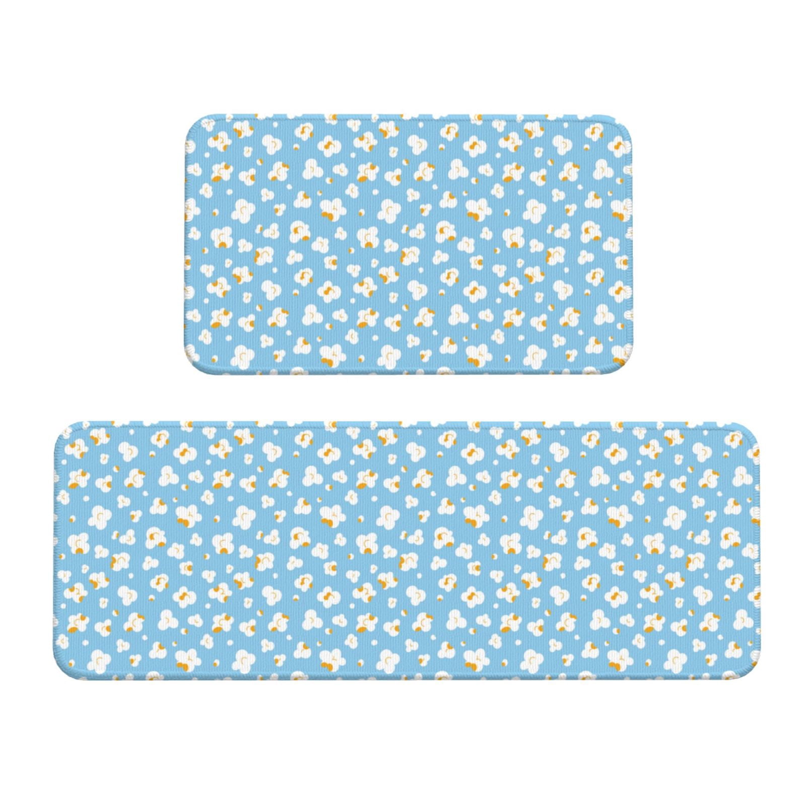Popcorn Math Runner Rugs Logiee Blue Popcorn Print Kitchen Mats for Floor Sets of 2,Waterproof ...