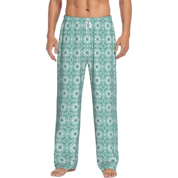 Logiee Blue Print Print Pajama Pants for Men,Men’s Pajama Bottoms,Mens PJ Pants with Pockets & Button Fly-Small