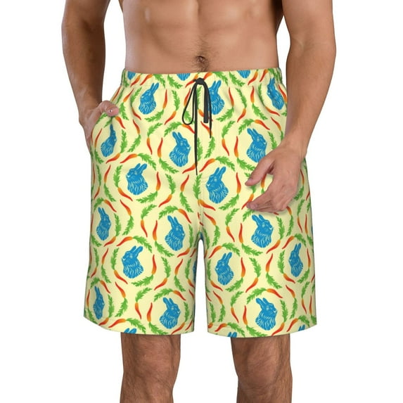 Logiee Blue Rabbit Print Mens Swim Trunks Quick Dry Board Shorts,Breathable Hawaii Beach Shorts Swimwear Bathing Suits-X-Large