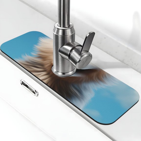 Logiee Blue Sky Cute Wolf Print Kitchen Sink Splash Guard Faucet Mat for Splash Guard Behind Faucet Drip Catcher for Kitchen,Bathroom,Sink Mat,Dish Drying Mat,Bathroom-15" X 5.5"