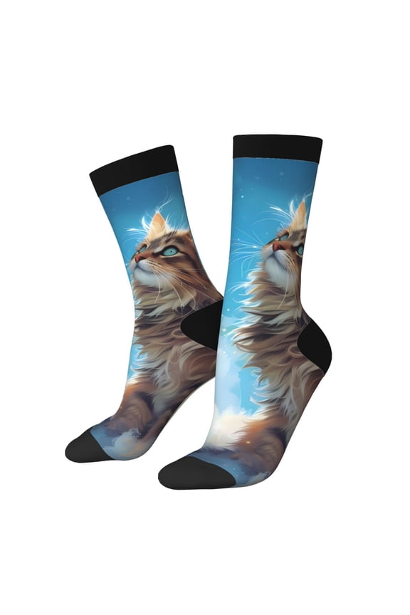 Blue Sky Winged Cat Print Adult Socks for Men & Women,Calf Socks, Ankle Socks,Boots Socks,Breathable Casual Sock,Unisex Crew Socks