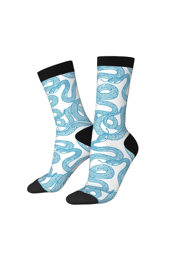 Blue Snake Print Adult Socks for Men & Women,Calf Socks, Ankle Socks,Boots Socks,Breathable Casual Sock,Unisex Crew Socks