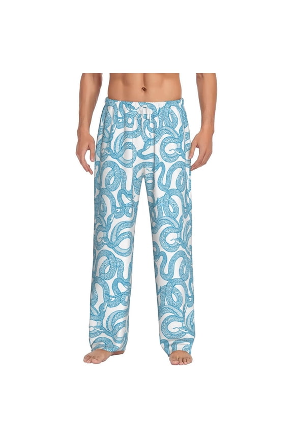 Blue Snake Print Pajama Pants for Men,Men’s Pajama Bottoms,Mens PJ Pants with Pockets & Button Fly-Medium