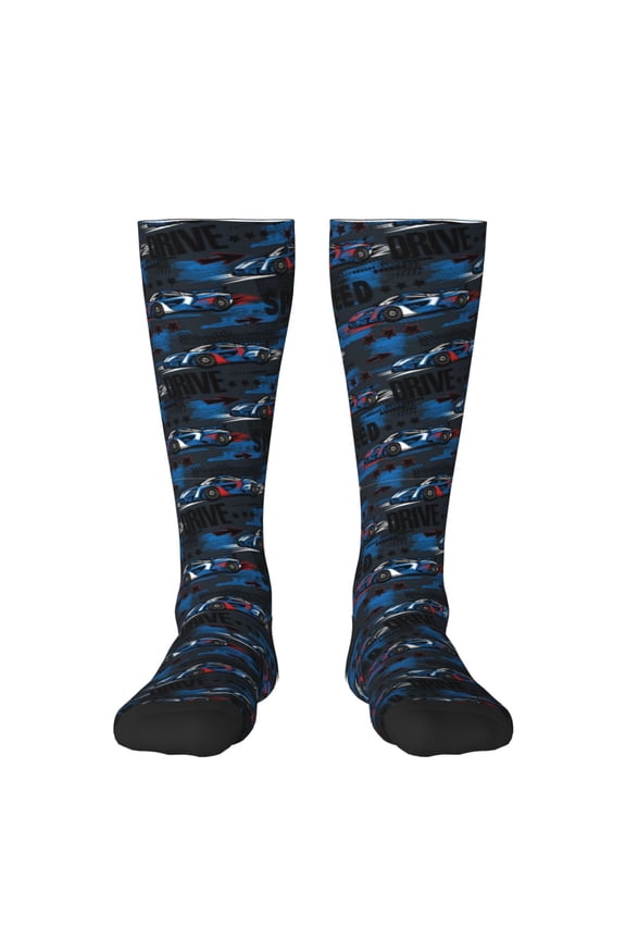 Blue Sports Car Print Gift Stocking Stuffers,Adult Stockings,Novelty Socks,Funny Socks Birthday Running Walking Sleeping