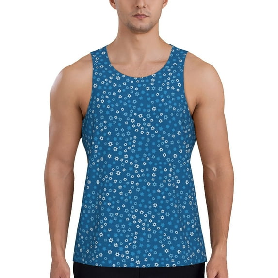 Logiee Blue Star Print Print Men's Workout Tank Top,Quick Dry Workout Tank Top,Gym Muscle Tee,Fitness Bodybuilding Sleeveless T Shirt-X-Large