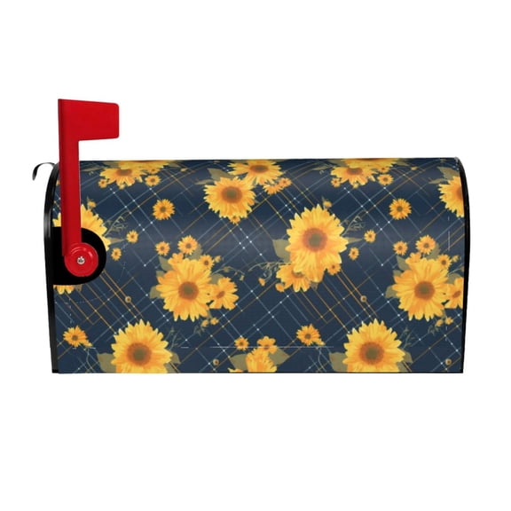 Logiee Blue Striped Sunflower A Print Post Letter Box Wrap Decor, Mailbox Cover Suitable for Standard Mailbox and Large Size Mailbox,Outdoor Yard Decoration-25.5x21 in