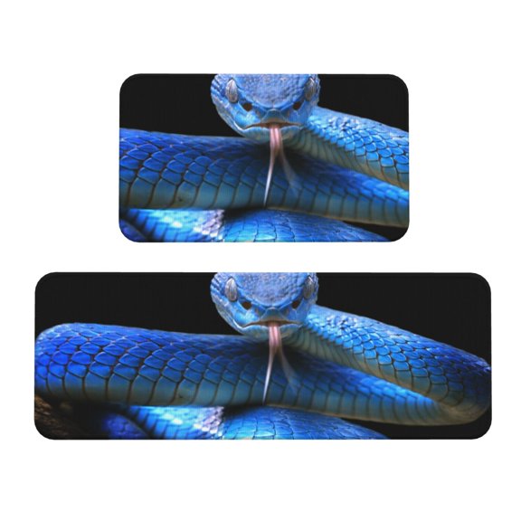 Logiee Blue Viper Snake 2 Print Kitchen Mats for Floor Sets of 2,Waterproof Kitchen Rugs,Non Slip Comfort Standing Mat Rug for Home,Runner,Sink,Office,Laundry
