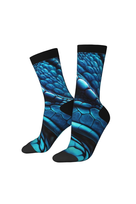 Blue Viper Snake Closeup Face Print Adult Socks for Men & Women,Calf Socks, Ankle Socks,Boots Socks,Breathable Casual Sock,Unisex Crew Socks