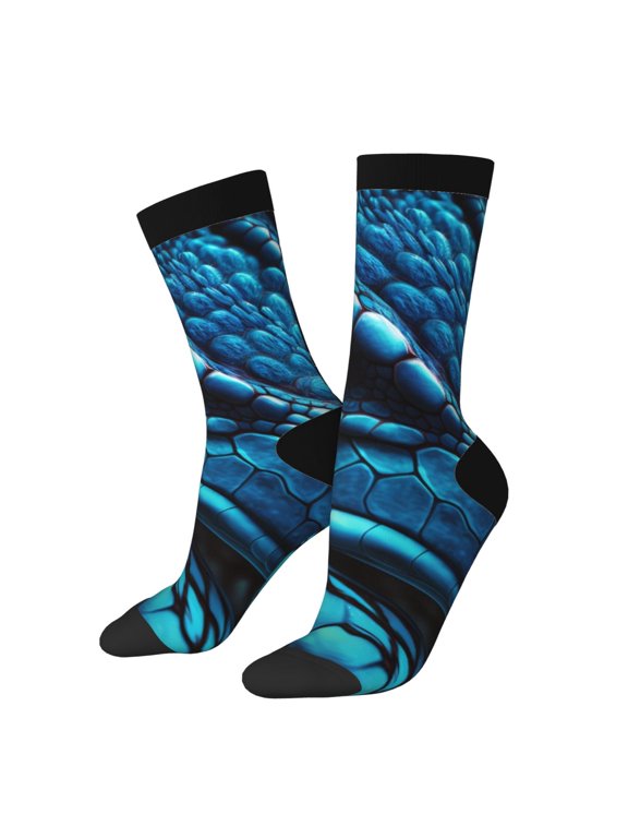 Blue Viper Snake Closeup Face Print Adult Socks for Men & Women,Calf Socks, Ankle Socks,Boots Socks,Breathable Casual Sock,Unisex Crew Socks