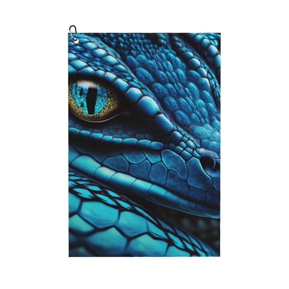 Logiee Blue Viper Snake Closeup Face Print Golf Towels,16" x 24" Portable Golf Towel for Golf Bag with Carabiner Clip to Quickly Remove Sand,Mud and Sweat