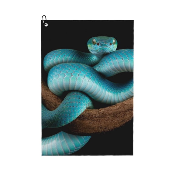 Logiee Blue Viper Snake Print Golf Towels,16" x 24" Portable Golf Towel for Golf Bag with Carabiner Clip to Quickly Remove Sand,Mud and Sweat