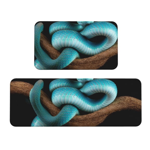 Logiee Blue Viper Snake Print Kitchen Mats for Floor Sets of 2,Waterproof Kitchen Rugs,Non Slip Comfort Standing Mat Rug for Home,Runner,Sink,Office,Laundry