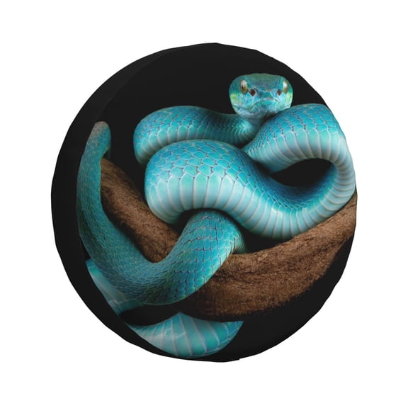 Logiee Blue Viper Snake Print Spare Tire Cover, Universal Wheel Protectors,Waterproof Dust-Proof UV Sun Wheel Tire Cover,Fit for SUV, RV, Travel Trailer, Truck-14 inch