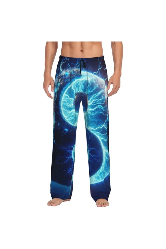 Blue Yin And Yang Print Pajama Pants for Men,Men’s Pajama Bottoms,Mens PJ Pants with Pockets & Button Fly-Small