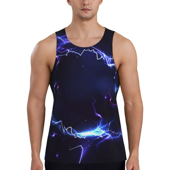 Logiee Blue thunder bolt light Print Men's Workout Tank Top,Quick Dry Workout Tank Top,Gym Muscle Tee,Fitness Bodybuilding Sleeveless T Shirt-X-Large