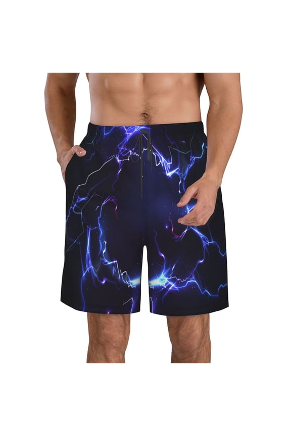 Blue thunder bolt light Print Mens Swim Trunks Quick Dry Board Shorts,Breathable Hawaii Beach Shorts Swimwear Bathing Suits-Large