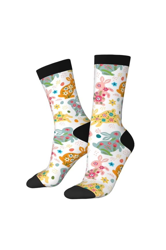 Boho Bunny Print Adult Socks for Men & Women,Calf Socks, Ankle Socks,Boots Socks,Breathable Casual Sock,Unisex Crew Socks