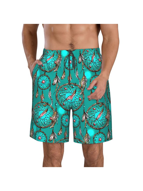 Boho Dreamcatcher Print Mens Swim Trunks Quick Dry Board Shorts,Breathable Hawaii Beach Shorts Swimwear Bathing Suits-Large