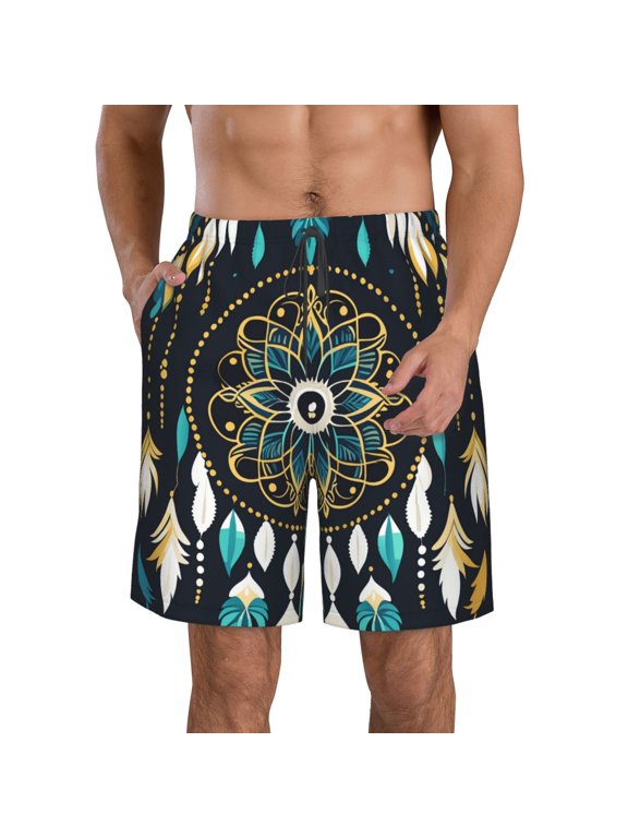 Boho Dreamcatcher Print Mens Swim Trunks Quick Dry Board Shorts,Breathable Hawaii Beach Shorts Swimwear Bathing Suits-Small