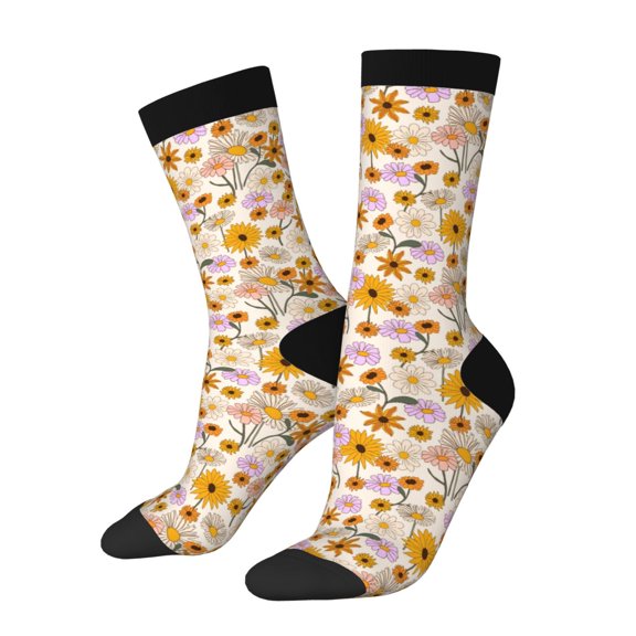 Logiee Boho Flowers Print Adult Socks for Men & Women,Calf Socks, Ankle Socks,Boots Socks,Breathable Casual Sock,Unisex Crew Socks