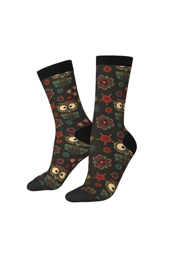 Boho Owl Print Adult Socks for Men & Women,Calf Socks, Ankle Socks,Boots Socks,Breathable Casual Sock,Unisex Crew Socks