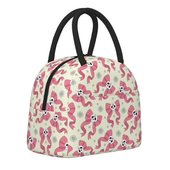Naloa Bow With Sugar Skull Print Lunch Bag for Women Men,Insulated Lunch Box for Adult,Reusable Lunch Tote Bag for Work, Picnic or Travel