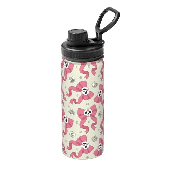 Logiee Bow With Sugar Skull Print Water Bottle,18oz Sports Insulated Kettle for Cycling Gym Basketball Outdoor, Suitable as a Present