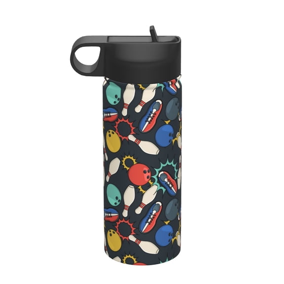 Logiee Bowling Ball Print 18oz Sports Insulated Kettle With Straw,Insulated Water Bottle For Running Hiking Cycling Climbing,Man Womans Insulated Water Bottle