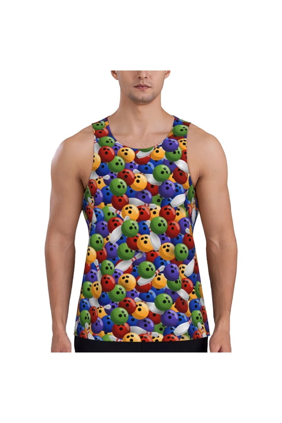 Bowling Colorful Print Men's Workout Tank Top,Quick Dry Workout Tank Top,Gym Muscle Tee,Fitness Bodybuilding Sleeveless T Shirt-Small