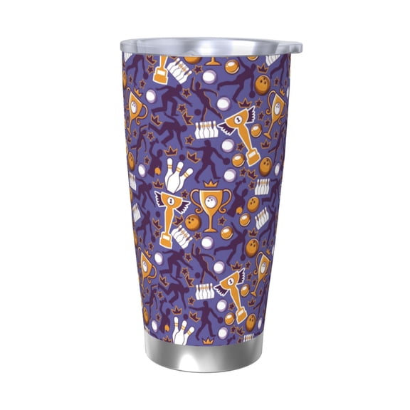 Logiee Bowling Game Print 20OZ Car Cup with Lid, Stainless Steel Vacuum Insulated Double Wall Travel Tumbler, Durable Insulated Coffee Mug,Thermal Cup with Straw-Without Straw