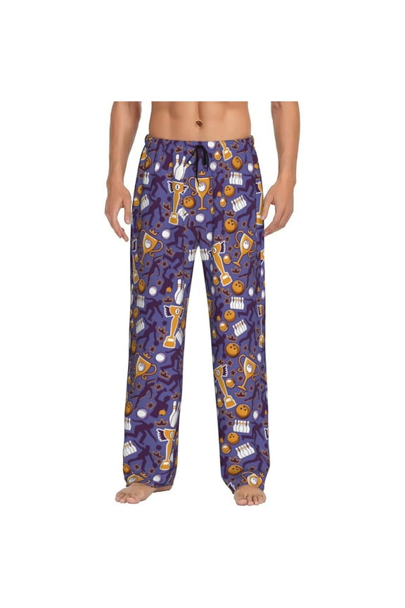 Bowling Game Print Pajama Pants for Men,Men’s Pajama Bottoms,Mens PJ Pants with Pockets & Button Fly-XX-Large