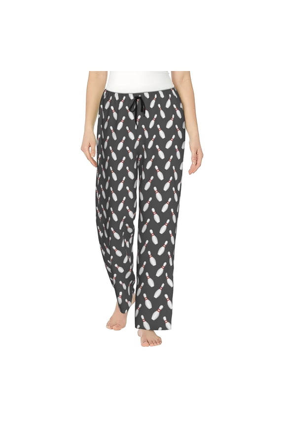 Bowling Pins Print Women Pajama Pants,Comfy Pj Bottom with Pockets & Drawstring,Stretch Casual Sleepwear-Large