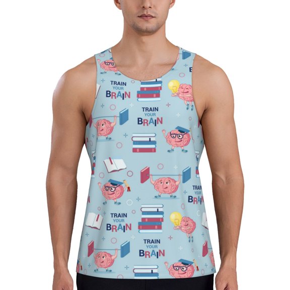 Logiee Brain Training Print Men's Workout Tank Top,Quick Dry Workout Tank Top,Gym Muscle Tee,Fitness Bodybuilding Sleeveless T Shirt-XX-Large