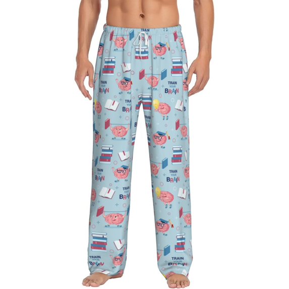 Logiee Brain Training Print Pajama Pants for Men,Men’s Pajama Bottoms,Mens PJ Pants with Pockets & Button Fly-Large
