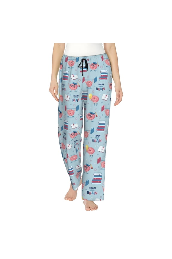 Brain Training Print Women Pajama Pants,Comfy Pj Bottom with Pockets & Drawstring,Stretch Casual Sleepwear-Small