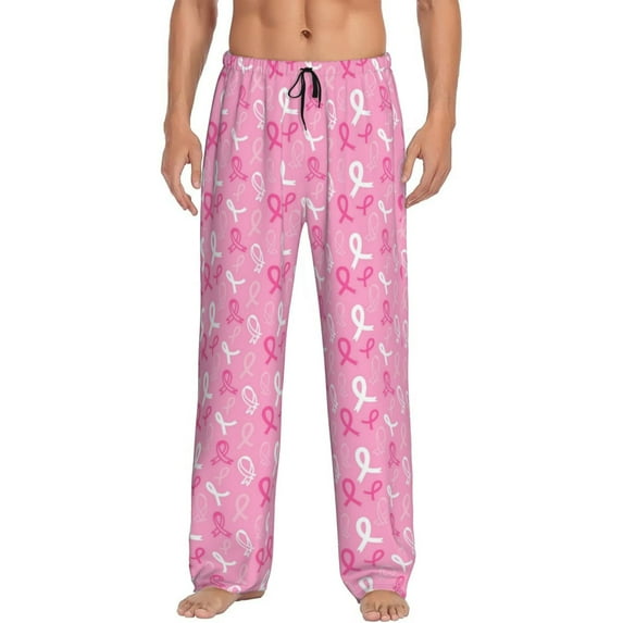Logiee Breast Cancer Awareness (3) Print Pajama Pants for Men,Men’s Pajama Bottoms,Mens PJ Pants with Pockets & Button Fly-Small