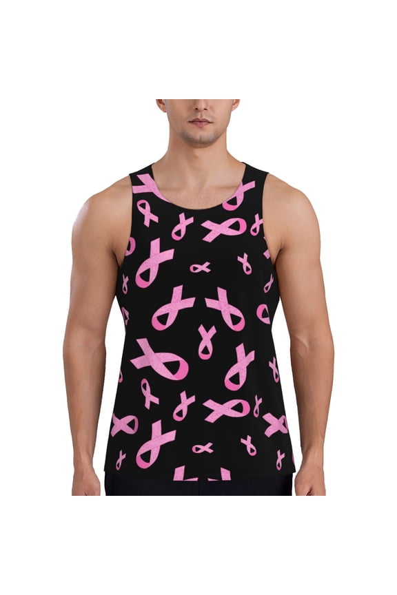 Breast Cancer Awareness Print Men's Workout Tank Top,Quick Dry Workout Tank Top,Gym Muscle Tee,Fitness Bodybuilding Sleeveless T Shirt-Medium