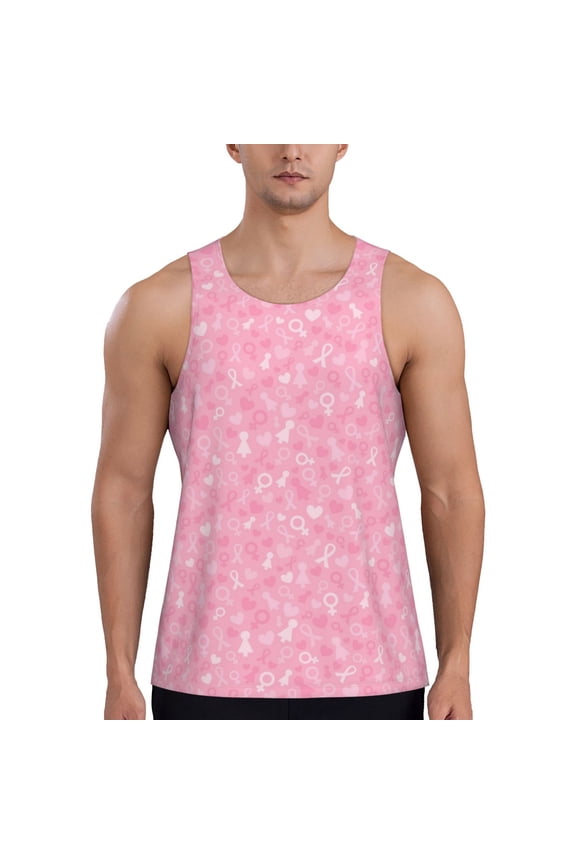 Breast Cancer Awareness Print Men's Workout Tank Top,Quick Dry Workout Tank Top,Gym Muscle Tee,Fitness Bodybuilding Sleeveless T Shirt-X-Large