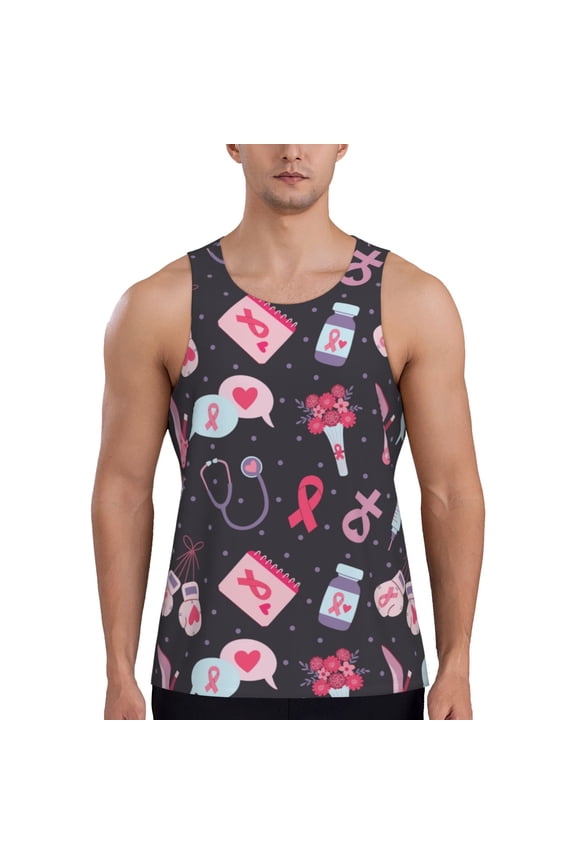 Breast Cancer Awareness1 Print Men's Workout Tank Top,Quick Dry Workout Tank Top,Gym Muscle Tee,Fitness Bodybuilding Sleeveless T Shirt-Small
