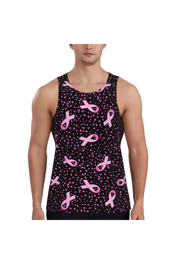 Breast Cancer Awareness3 Print Men's Workout Tank Top,Quick Dry Workout Tank Top,Gym Muscle Tee,Fitness Bodybuilding Sleeveless T Shirt-3X-Large