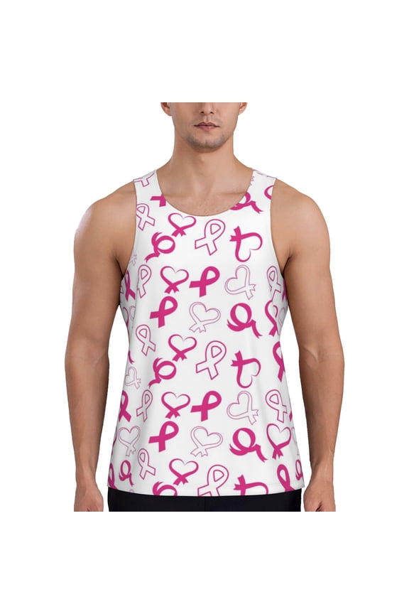 Breast Cancer Awareness4 Print Men's Workout Tank Top,Quick Dry Workout Tank Top,Gym Muscle Tee,Fitness Bodybuilding Sleeveless T Shirt-3X-Large
